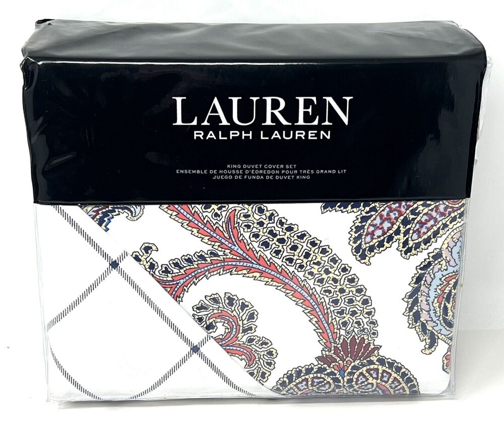 Ralph Lauren Carter Paisley King Size Duvet Cover Set Navy SATEEN Reversible